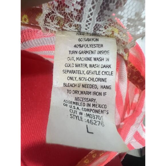 Striped Tank Top V Neck Sleeveless Casual Summer Beach Coral White - Picture 6 of 6